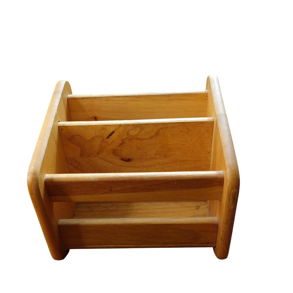 Vintage Style Solid Wood Desk Organizer Tiered Mail Sorter Letter Holder 7x5x6